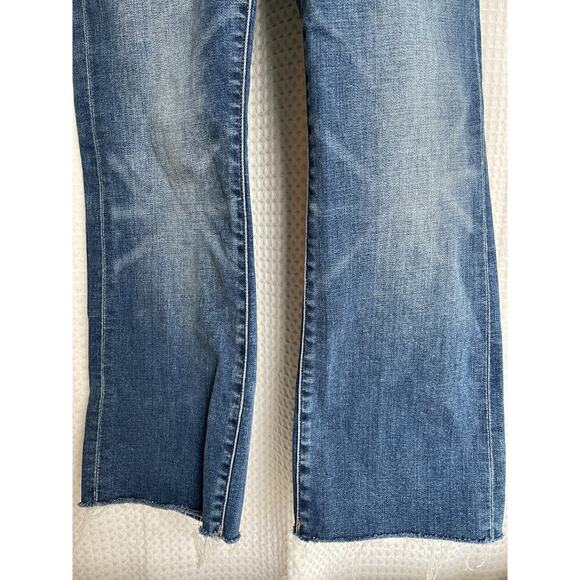 American Eagle Hi Rise Crop Flare Overalls SZ 8 SHORT Raw Hem - Picture 5 of 9